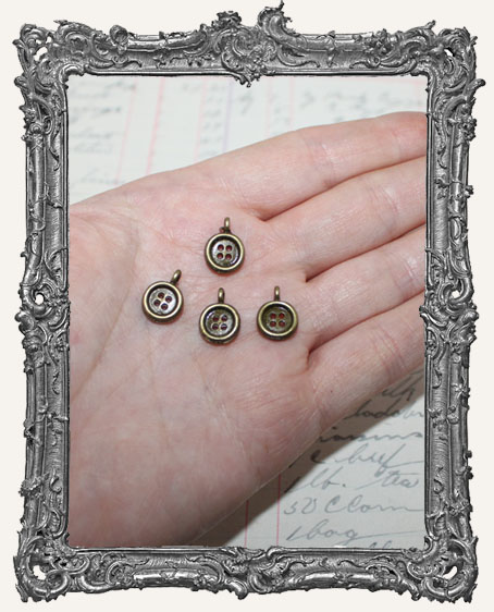 Antique Brass Tiny Button Charms - Set of 4