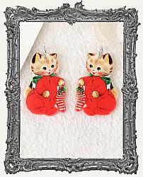 Vintage Christmas Double Sided Acrylic Charms - Set of 2 - Pajama Kitty