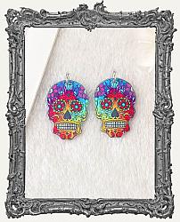 Vintage Halloween Double Sided Acrylic Charms - Set of 2 - Colorful Sugar Skull