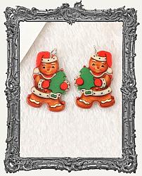 Vintage Christmas Double Sided Acrylic Charms - Set of 2 - Retro Christmas Tree Gingerbread