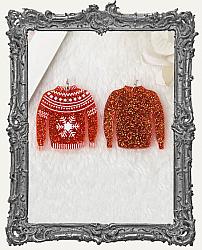 Vintage Christmas Acrylic Charms - Set of 2 - Red Glitter Snowflake Sweater
