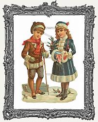 German Scrap - Young Victorian Christmas Snow Couple