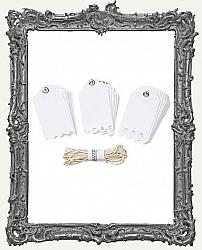 White Deco Edge Cardstock Tags with String - 24 Pieces