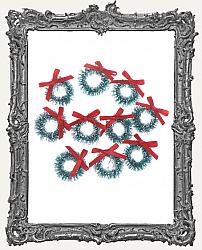 Mini Green Sisal Wreath with Frost and Red Bow - 1 inch - 3 pieces