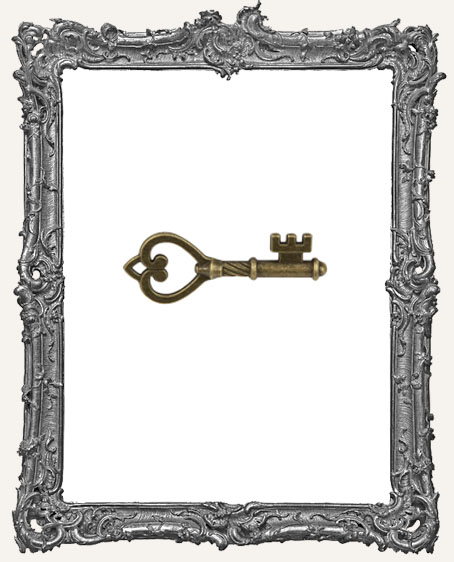 Antique Brass Medium Heart Skeleton Key Charm - 1 Piece