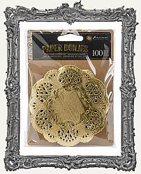 Prima Marketing 4 Inch Paper Lace Doilies - 100 Pack - Round Gold