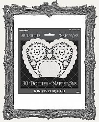 White 6 Inch Paper Heart Shaped Doilies 30 Pack