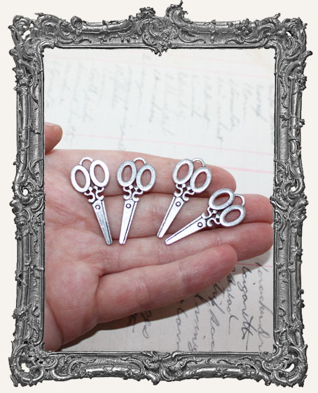 Antique Silver Elegant Scissor Charms - Set of 4