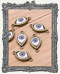 Eye Charms - One Pair - Double Side Loops Bronze - Blue Iris