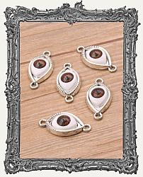 Eye Charms - One Pair - Double Side Loops Silver - Brown Iris
