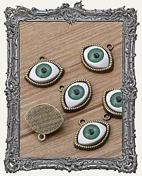 Eye Charms - One Pair - Top Loop Bronze - Green Iris