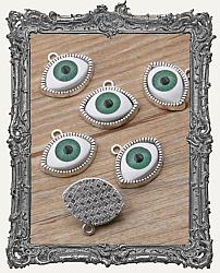 Eye Charms - One Pair - Top Loop Silver - Green Iris