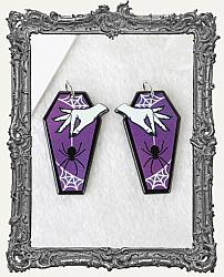 Vintage Halloween Double Sided Acrylic Charms - Set of 2 - Purple Spider Coffin