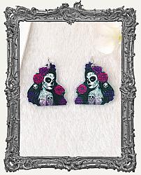 Vintage Halloween Double Sided Acrylic Charms - Set of 2 - Purple Sugar Skull Goddess