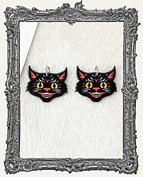 Vintage Halloween Double Sided Acrylic Charms - Set of 2 - Black Retro Cat