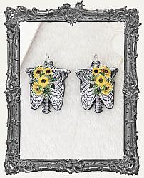 Vintage Halloween Double Sided Acrylic Charms - Set of 2 - Sunflower Skeleton Bust