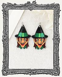 Vintage Halloween Double Sided Acrylic Charms - Set of 2 - Green Vintage Witch