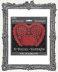 Red 6 Inch Paper Heart Shaped Doilies 30 Pack