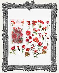 Clear Die Cut Floral Stickers - Pack of 40 - Poppies and Red Flowers