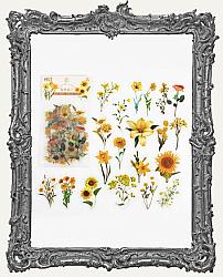 Clear Die Cut Floral Stickers - Pack of 40 - Sunflowers and Yellow Flowers