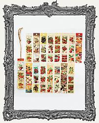 Die Cut Faux Vintage Postage Stamp Sticker Book - 45 Cut Apart Pieces - Fruits and Food