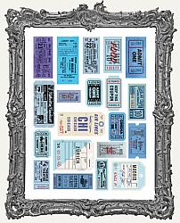 Die Cut Writable Paper Vintage Ephemera Ticket Stickers - Pack of 40 - Blue