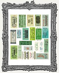 Die Cut Writable Paper Vintage Ephemera Ticket Stickers - Pack of 40 - Green