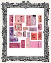 Die Cut Writable Paper Vintage Ephemera Ticket Stickers - Pack of 40 - Pink