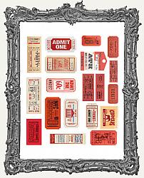 Die Cut Writable Paper Vintage Ephemera Ticket Stickers - Pack of 40 - Red