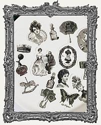 Die Cut Black and White Washi Stickers - Pack of 40 - Vintage Fashion Ladies