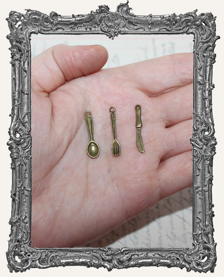 Antique Brass MINI Cutlery Charms - Set of 3