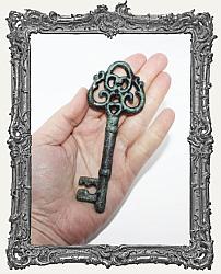 Large Cast Iron Ornate Filigree Verdigris Key