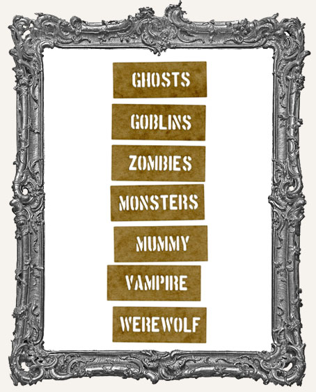 Mini Stencil Words Set of 7 - Halloween Monsters