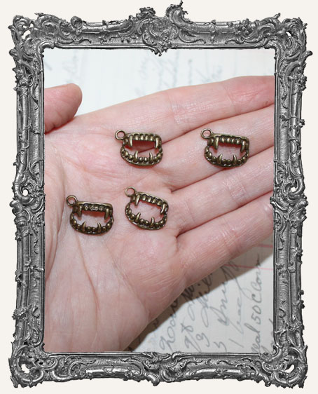 Antique Brass Vampire Fang Charms - Set of 2