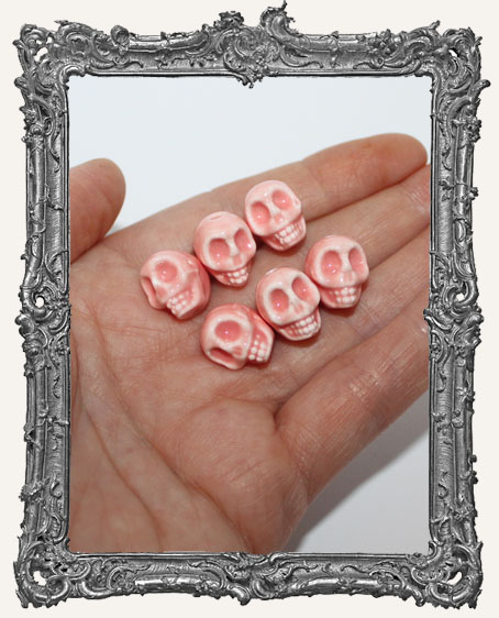 Glazed Ceramic Skull Beads Set of 6 - Pink