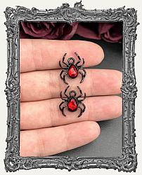 Enameled Metal and Ruby Rhinestone Spider Charms - Set of 2