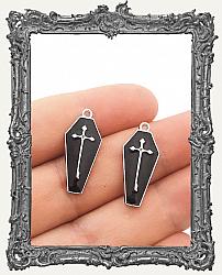 Enameled Metal Coffin Charms - Set of 2 - Black