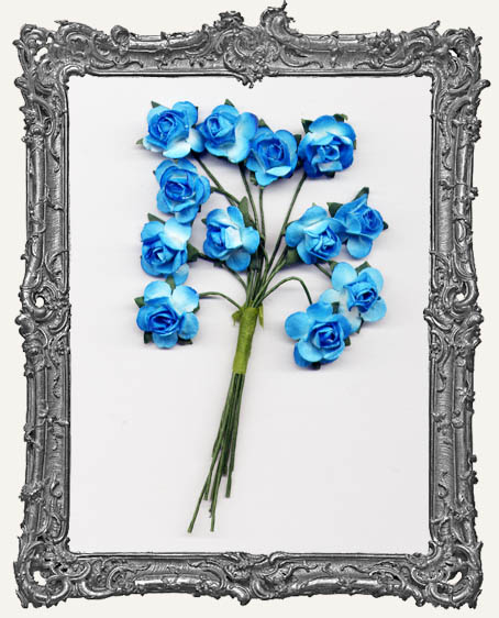 Turquoise Mini Paper Roses - 12