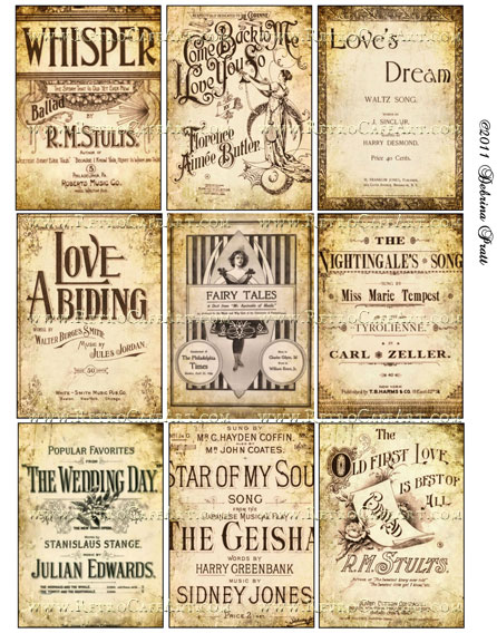 ATC Size Vintage Music Sheet Covers Collage Sheet by Debrina Pratt - DP103