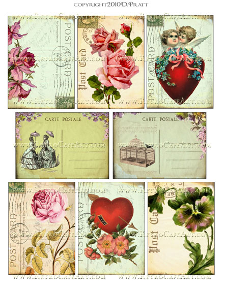 ATC Size Vintage Postcards Collage Sheet by Debrina Pratt - DP107