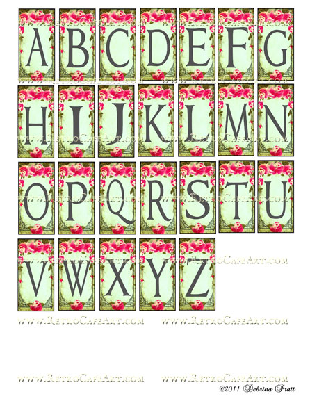 1 x 2 Inch Domino Rosey Alphabet Collage Sheet by Debrina Pratt - DP202