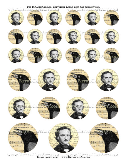 Poe and Raven Circles Collage Sheet