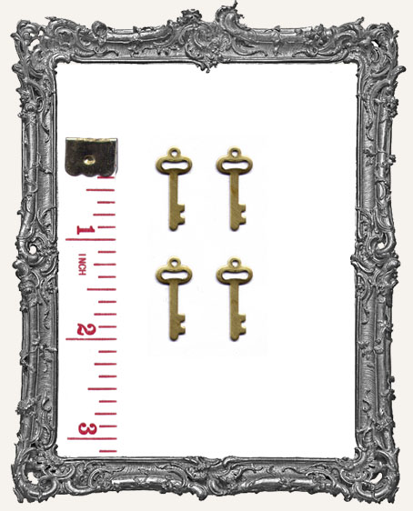 Small Brass Skeleton Keys WITH CHARM LOOP - Set of 4