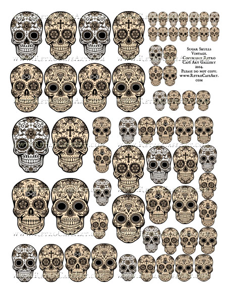 Sugar Skull Collage Sheet - Vintage