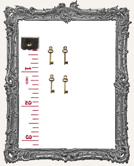TINY Brass Skeleton Keys WITH CHARM LOOP - Set of 4
