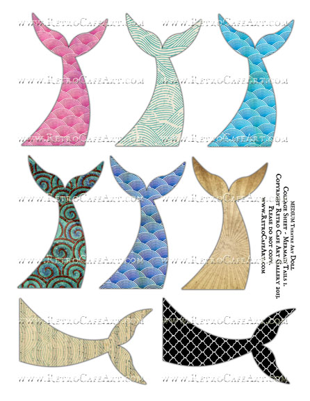 MEDIUM Theatre Art Doll Collage Sheet - Mermaid Tails I